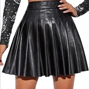 Pleated Faux Leather Skirt
